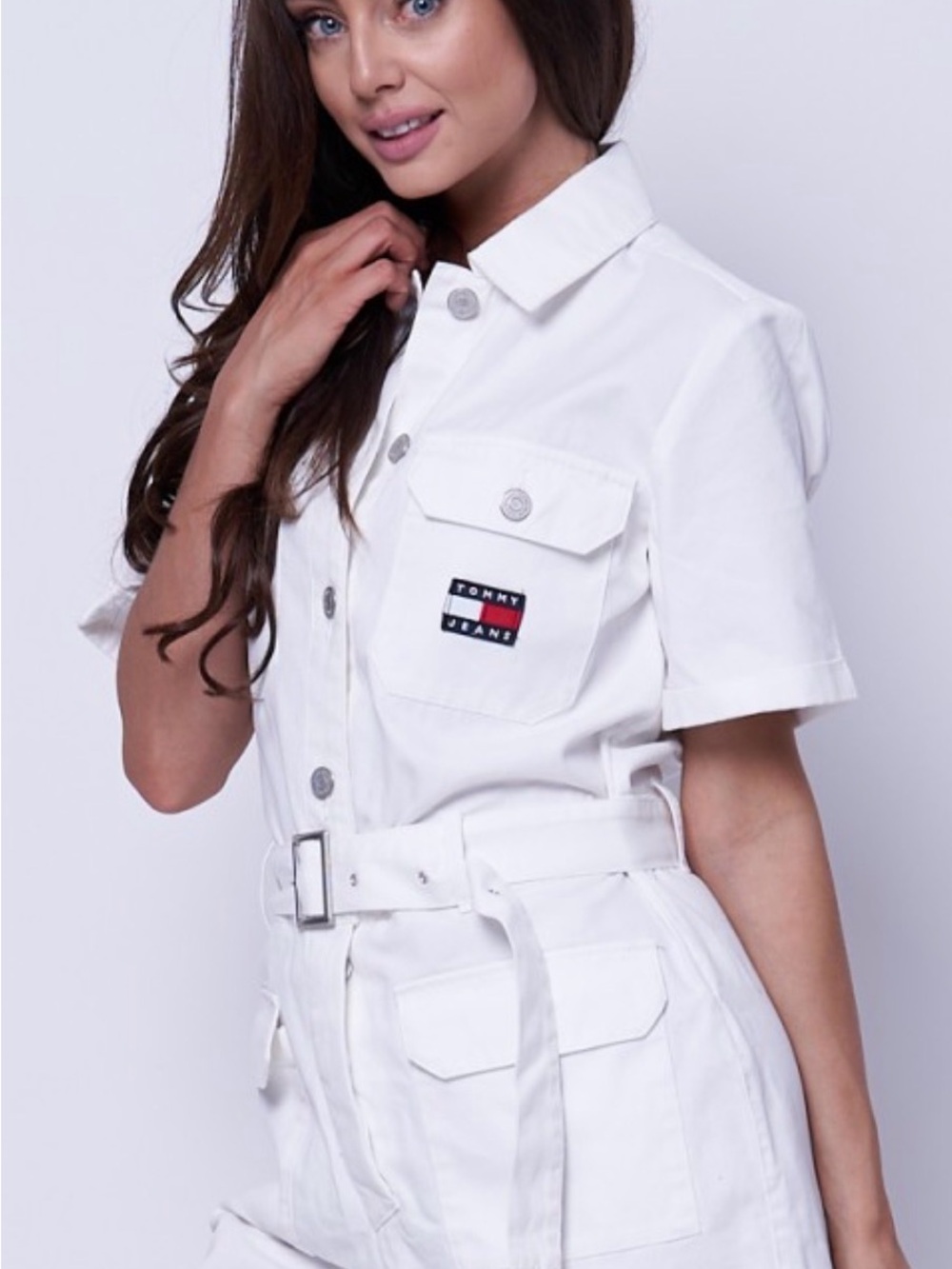 Tommy Hilfiger White Short-Sleeve Utility Jumpsuit